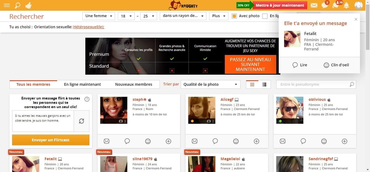 Zone membre - liste des profils